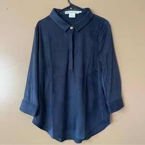Gretchen Scott Navy Blue Collared hidden button top size XL